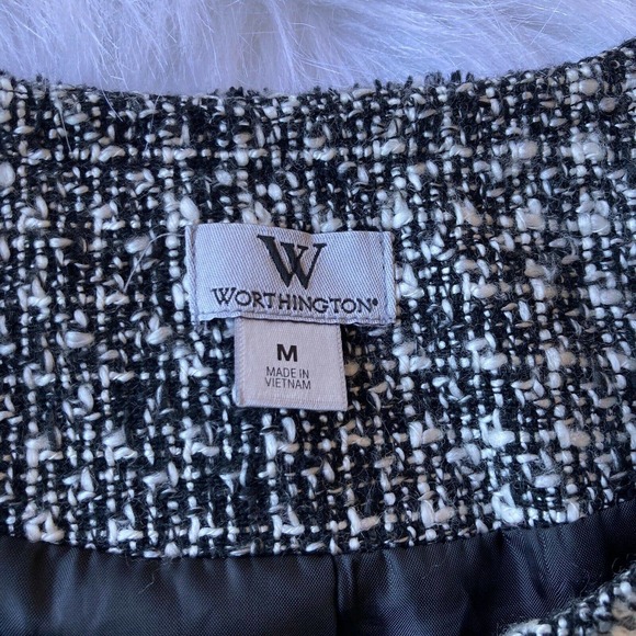 Worthington Sz Med Blazer Tweed Zip Up Jacket Womens Black White Fringe Career - Picture 4 of 10